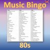 Get ready to travel back in time to the iconic 80s with “80s Music Bingo”! This game features 90 legendary hits from the era of big hair, bright colors, and unforgettable tunes. Each player will receive a custom bingo board with 90 different songs listed, and as the music plays, mark off the songs on your board that match the music you hear.