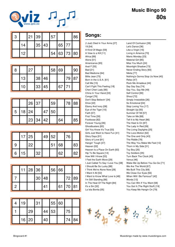 80s - Music Bingo 90 - Image 3