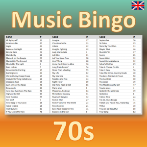Get ready to boogie down with “70s Music Bingo”! This game is the perfect way to relive the unforgettable songs of the era.