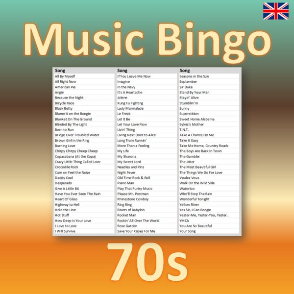 Get ready to boogie down with “70s Music Bingo”! This game is the perfect way to relive the unforgettable songs of the era.