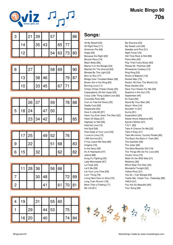 70s - Music Bingo 90 - Image 3