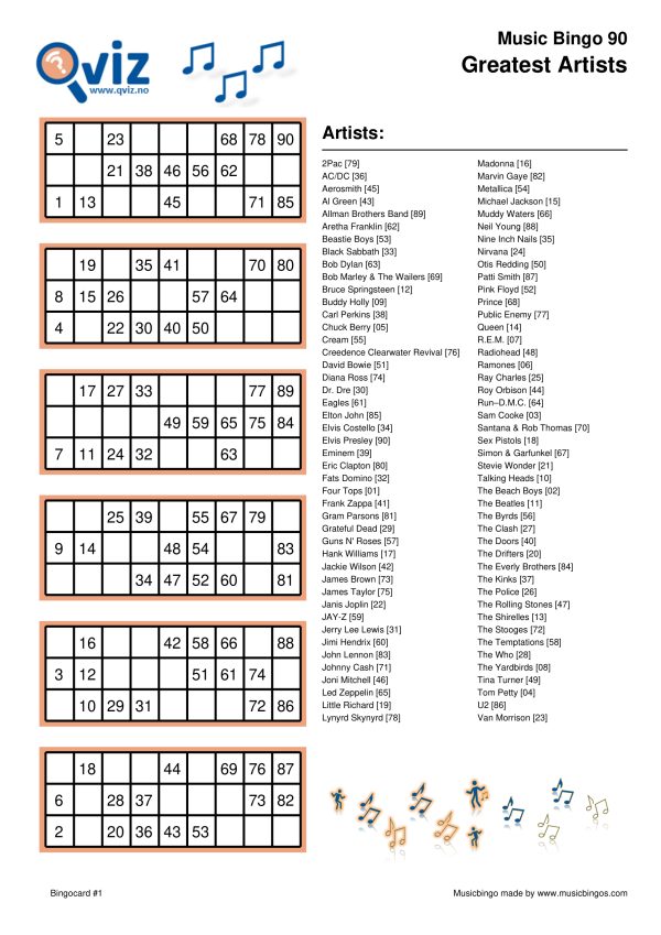 Greatest Artists - Music Bingo 90 - Image 3