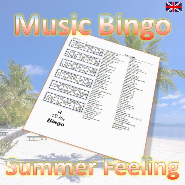Get ready to bring the summer vibes to your next gathering with “Summer Feeling Music Bingo”! This bingo game includes 75 upbeat and feel-good summer tunes that will have you singing along and dancing in no time.