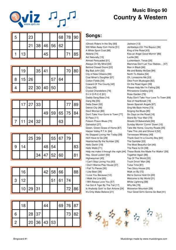 Country & Western - Music Bingo 90 - Image 3