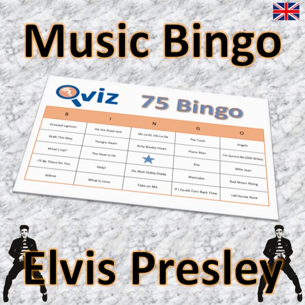 Get all shook up with our “Elvis Presley Music Bingo” game! Featuring 75 classic songs from the King of Rock and Roll himself, this music bingo game is the perfect addition to any party or event.