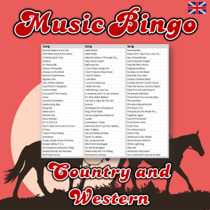 Get ready for a rootin’ tootin’ good time with our “Country & Western Music Bingo” game! Featuring 75 classic country & western hits from legends like Tammy Wynette, George Jones, Buck Owens, and many more, this game is perfect for any country music fan.