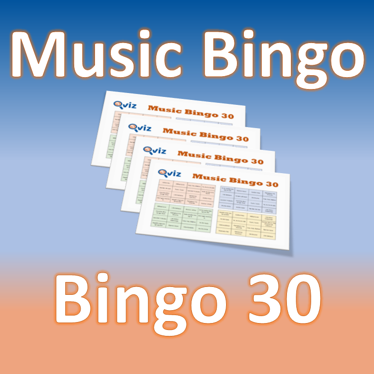 Download Music Bingo 30 and enjoy a fun-filled game with 30 songs on a four 3x3 grids card. Complete with songlist and playlist link.