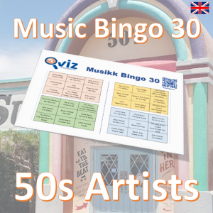 Step back in time to the golden era of music with "50s Artists Music Bingo" - the ultimate game for music lovers who want to relive the best songs from the 1950s.