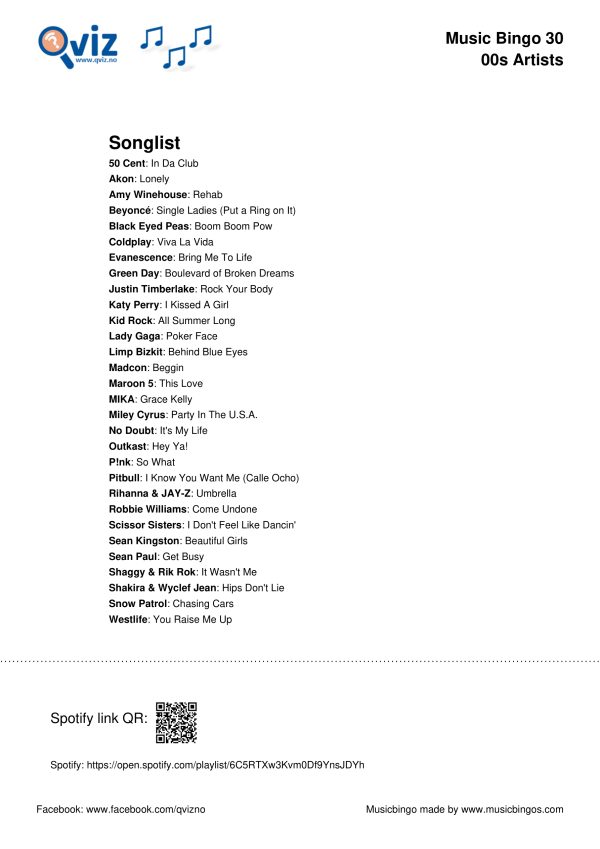 00s Artists - Music Bingo 30 - Image 4