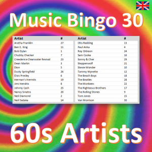 Get ready to groove to the beat of the 60s with “60s Artists Music Bingo”! This game is the perfect way to relive the iconic songs of the era.