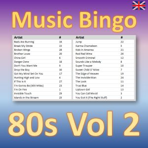 Introducing our 80s Music Bingo – the ultimate game night activity for all music lovers! With 30 iconic songs from the 1980s, you and your friends can enjoy a blast from the past while competing to be the first to call out “BINGO!”