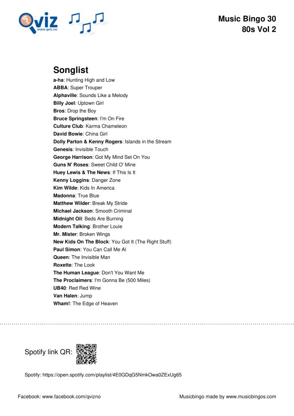 80s Vol 2 - Music Bingo 30 - Image 4