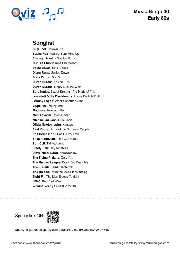 Early 80s - Music Bingo 30 - Image 4