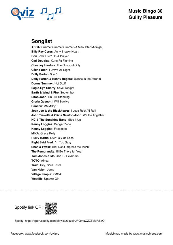 Guilty Pleasure - Music Bingo 30 - Image 4