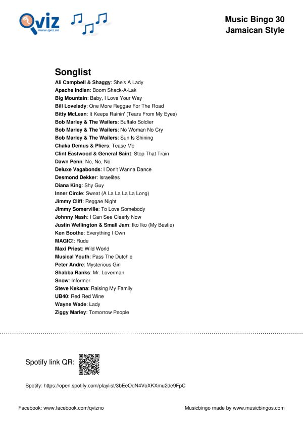 Jamaican Style - Music Bingo 30 - Image 4