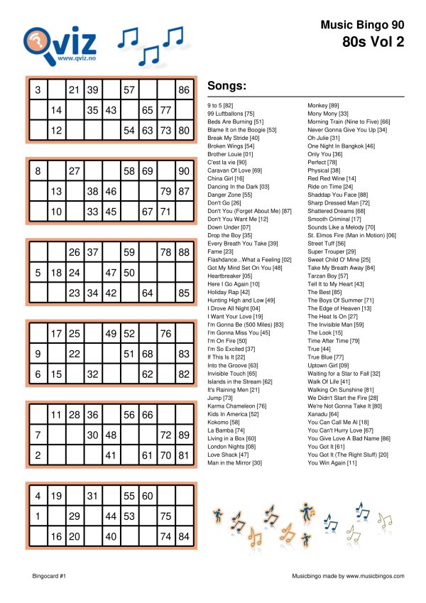 80s Vol 2 - Music Bingo 90 - Image 3