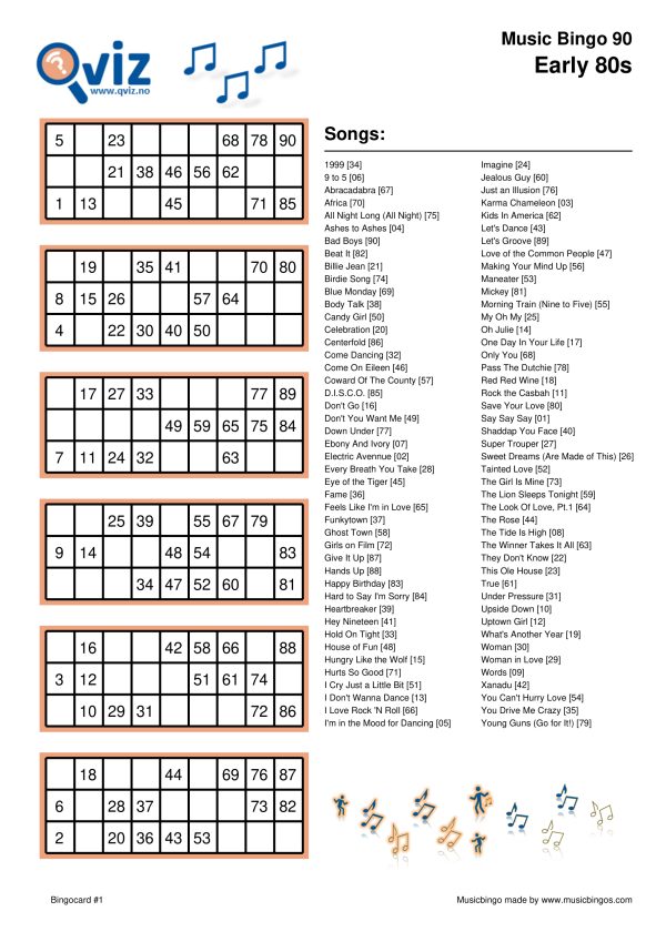 Early 80s - Music Bingo 90 - Image 3