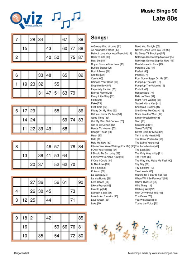 Late 80s - Music Bingo 90 - Image 3