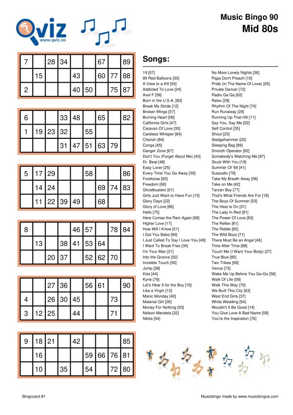 Mid 80s - Music Bingo 90 - Image 3