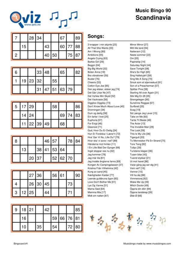 Scandinavia - Music Bingo 90 - Image 3