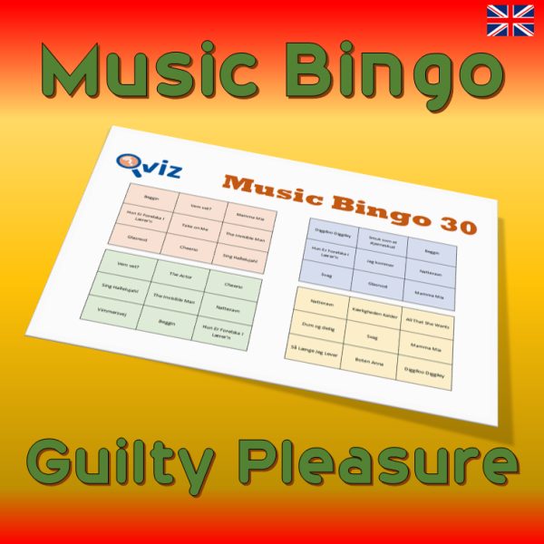 Introducing “Guilty Pleasure Music Bingo” – the ultimate game for music lovers who can’t resist a guilty pleasure song! With 30 tracks spanning multiple genres and decades, you’ll have a blast trying to recognize the songs.