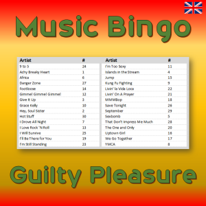 Introducing “Guilty Pleasure Music Bingo” – the ultimate game for music lovers who can’t resist a guilty pleasure song! With 30 tracks spanning multiple genres and decades, you’ll have a blast trying to recognize the songs.