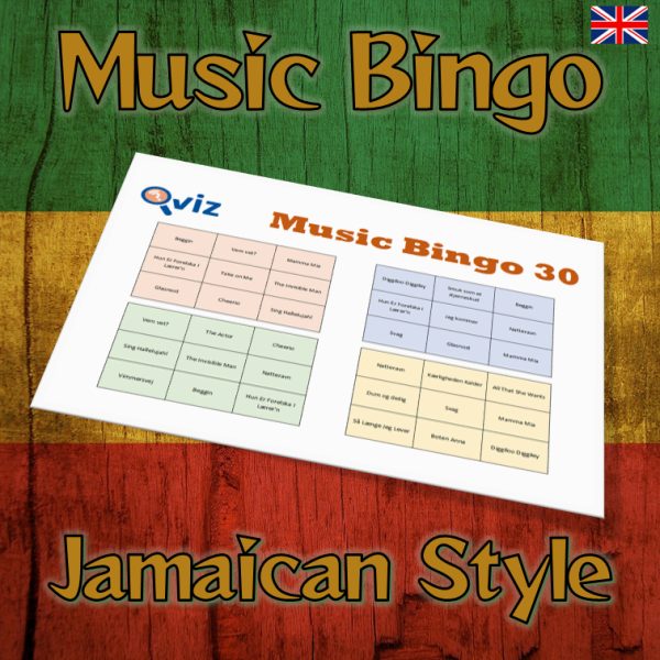 Get ready to move to the rhythm of Jamaica with our “Jamaican Style Music Bingo”! This music bingo includes 30 reggae songs, a mix of classic and new ones that will keep you grooving all night long.