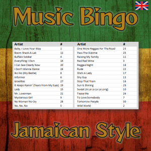 Get ready to move to the rhythm of Jamaica with our “Jamaican Style Music Bingo”! This music bingo includes 30 reggae songs, a mix of classic and new ones that will keep you grooving all night long.