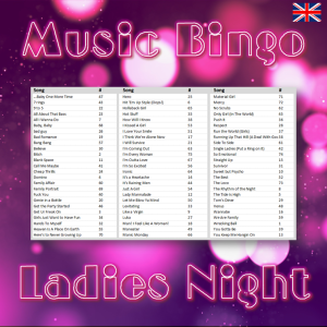Looking for a fun and exciting way to spend your next ladies night? Look no further than Ladies Night Music Bingo! This music bingo game includes 30 hit songs from some of the greatest female artists of all time.