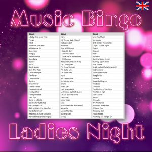 Looking for a fun and exciting way to spend your next ladies night? Look no further than Ladies Night Music Bingo! This music bingo game includes 30 hit songs from some of the greatest female artists of all time.