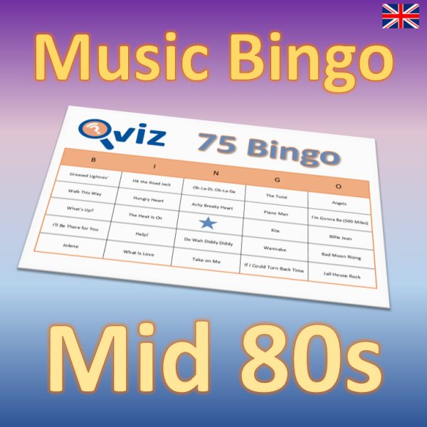 Get ready to go back in time with our “Mid 80s Music Bingo”! This exciting music bingo game features 30 hits from the years 1983 to 1986, including iconic songs from artists like a-Ha, Madonna, and Duran Duran.