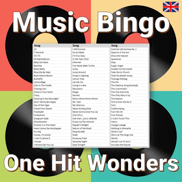 Introducing “One Hit Wonders Music Bingo” – the ultimate music game for those who love to reminisce and discover forgotten gems! This music bingo features 30 one-hit wonders from various genres and decades. From catchy tunes that ruled the airwaves for a brief moment to lesser-known tracks that deserve a second chance, this bingo game has it all.