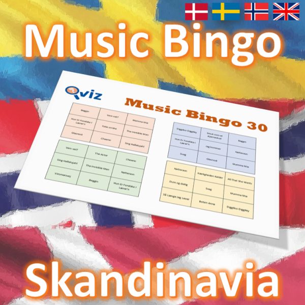 Introduce some Scandinavian flair to your next game night with our “Scandinavia Music Bingo”! With 30 handpicked songs from the best of Scandinavian artists, you’ll experience a unique musical journey through Denmark, Sweden and Norway. Each bingo card features a different combination of these catchy tunes, so no two games will ever be the same!