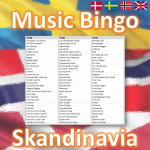 Introduce some Scandinavian flair to your next game night with our “Scandinavia Music Bingo”! With 30 handpicked songs from the best of Scandinavian artists, you’ll experience a unique musical journey through Denmark, Sweden and Norway. Each bingo card features a different combination of these catchy tunes, so no two games will ever be the same!