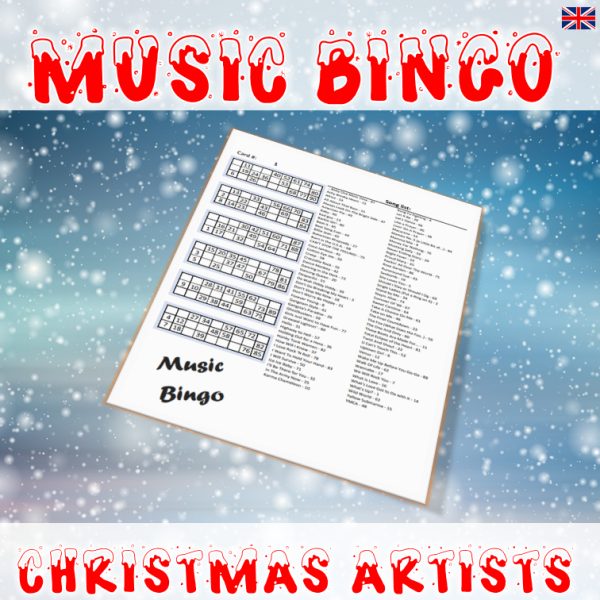 Get into the holiday spirit with our Music Bingo game featuring 30 Christmas songs from 30 different artists! Our product includes a PDF file with 100 unique bingo boards and a songlist, as well as a Spotify playlist featuring all the songs from the game. With our Music Bingo game, you can enjoy the festive tunes while also having a great time with family and friends.