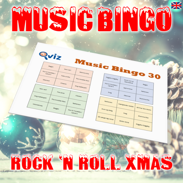 Get into the festive spirit with our “Rock ‘n Roll Xmas Music Bingo”! This bingo game features 30 classic Christmas songs with a rock ‘n roll twist, perfect for adding some energy to your holiday party.