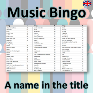 Looking for a fun and unique twist on the classic game of bingo? Look no further than our Music Bingo with a name in the title theme! Featuring 90 hit songs that all have a name in the title, our game will have you and your friends singing along and having a blast.