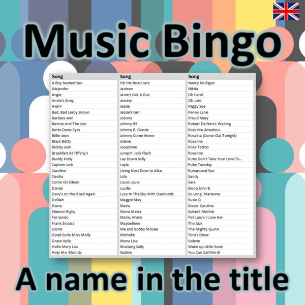 Looking for a fun and unique twist on the classic game of bingo? Look no further than our Music Bingo with a name in the title theme! Featuring 90 hit songs that all have a name in the title, our game will have you and your friends singing along and having a blast.