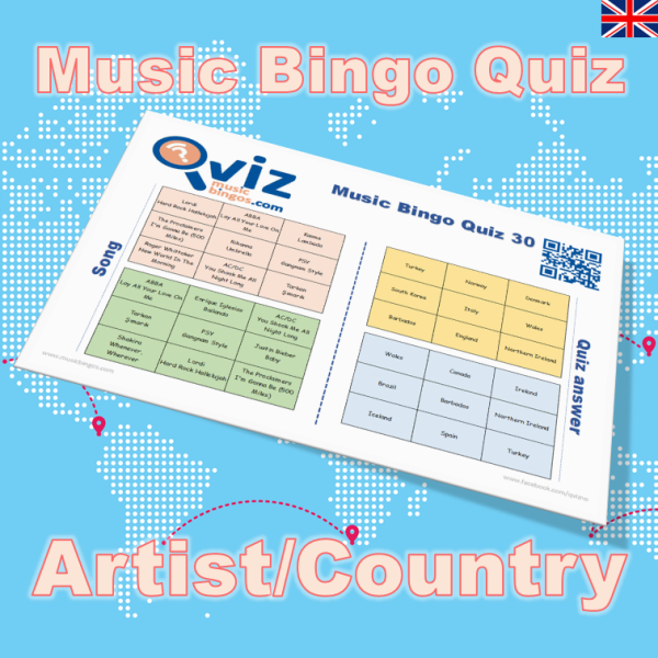 This game combines classic bingo gameplay with a music quiz, where you have to guess the artist and the country the artist comes from.