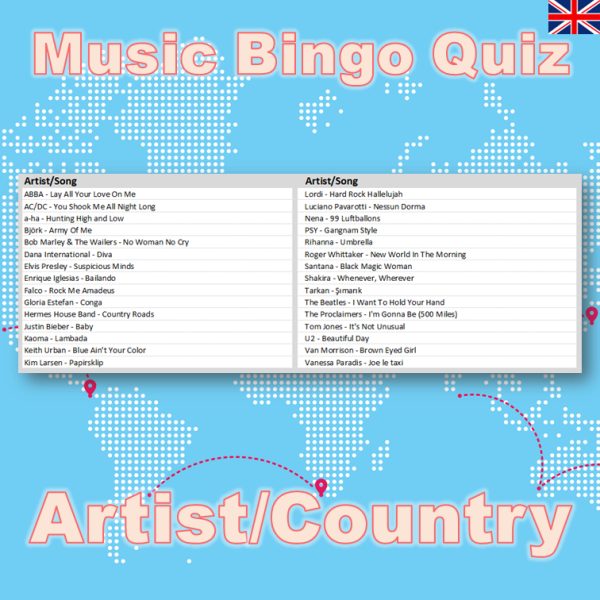 This game combines classic bingo gameplay with a music quiz, where you have to guess the artist and the country the artist comes from.
