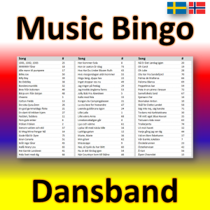 Bring the fun of music bingo to your next event with Dansband Music Bingo! Featuring 30 lively songs from Scandinavian folk dance artists, this game is perfect for getting your guests up and moving.