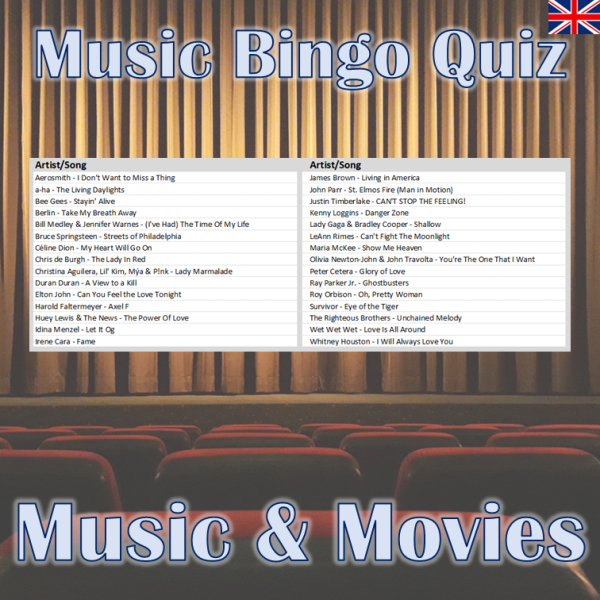 Get ready for a fun and exciting twist on the classic game of bingo with our Music & Movies Music Bingo Quiz! This unique game combines the thrill of bingo with a movie-themed quiz that will test your knowledge of some of the greatest movie soundtracks of all time.