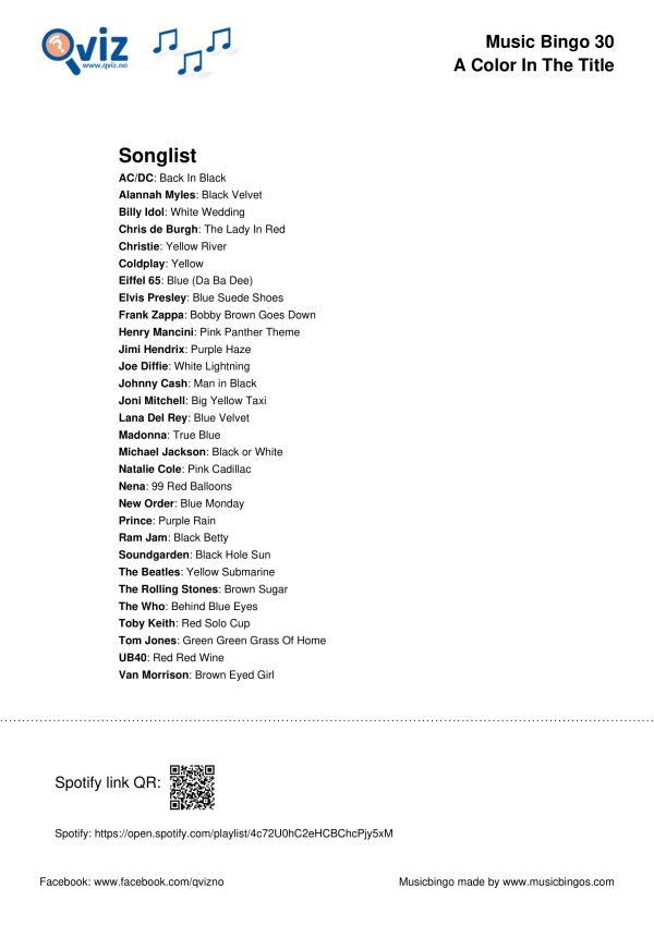 A Color in the Title - Music Bingo 30 - Image 4