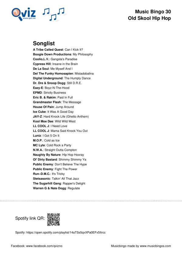 Old Skool Hip Hop - Music Bingo 30 - Image 4