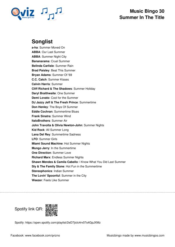 Songs with Summer in the title - Music Bingo 30 - Image 4