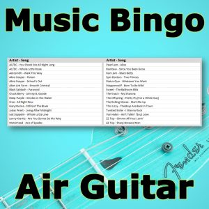 Introducing “Air Guitar Bingo” – the ultimate game for music lovers who want to rock out with their imaginary guitar!
