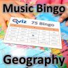 Get ready to travel the world with “Geography Music Bingo”! This game features 30 popular songs with a named place, city, or country in the title, such as “New York, New York” and “London Calling”.