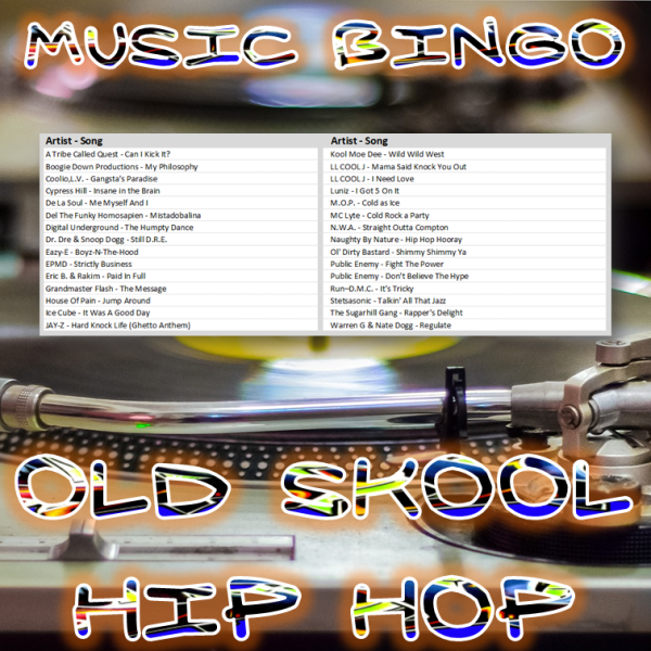 Introducing “Old Skool Hip Hop Bingo” – the ultimate game for music lovers who enjoy the beats and rhymes of classic hip hop.