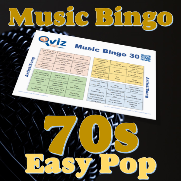 This exciting new game is perfect for anyone looking to relive the golden era of pop music from the 70s. Check out 70s Easy Pop music bingo.