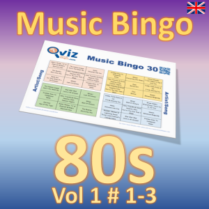 80s Vol 1 # 1 to 3 Music Bingo - Collection. The ultimate game night activity for all music lovers! 90 iconic songs from the 80s in 3 bingos.